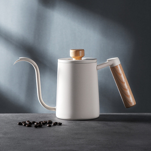 Coffee hand brewing pot solid wood handle thin mouth swan neck pot hanging ear pot vertical flow drip coffee pot 600ml