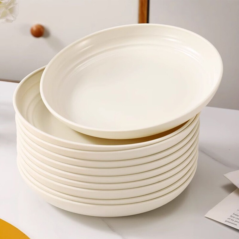 Solid color disposable plates, plastic food-grade, commercial eco-friendly, high-temperature resistant cake plates, household tableware set Solid color disposable plates, plastic food-grade, commercial eco-friendly, high-temperature resistant cake plates, household tableware set