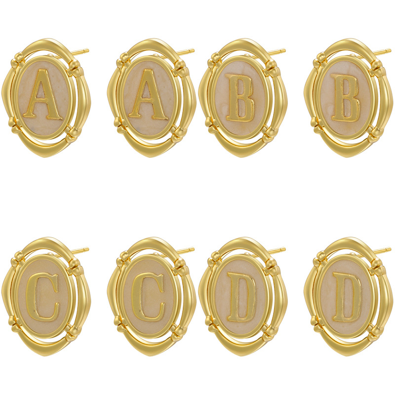 Vintage Style Letter Copper Gold Plated Ear Studs 1 Pair