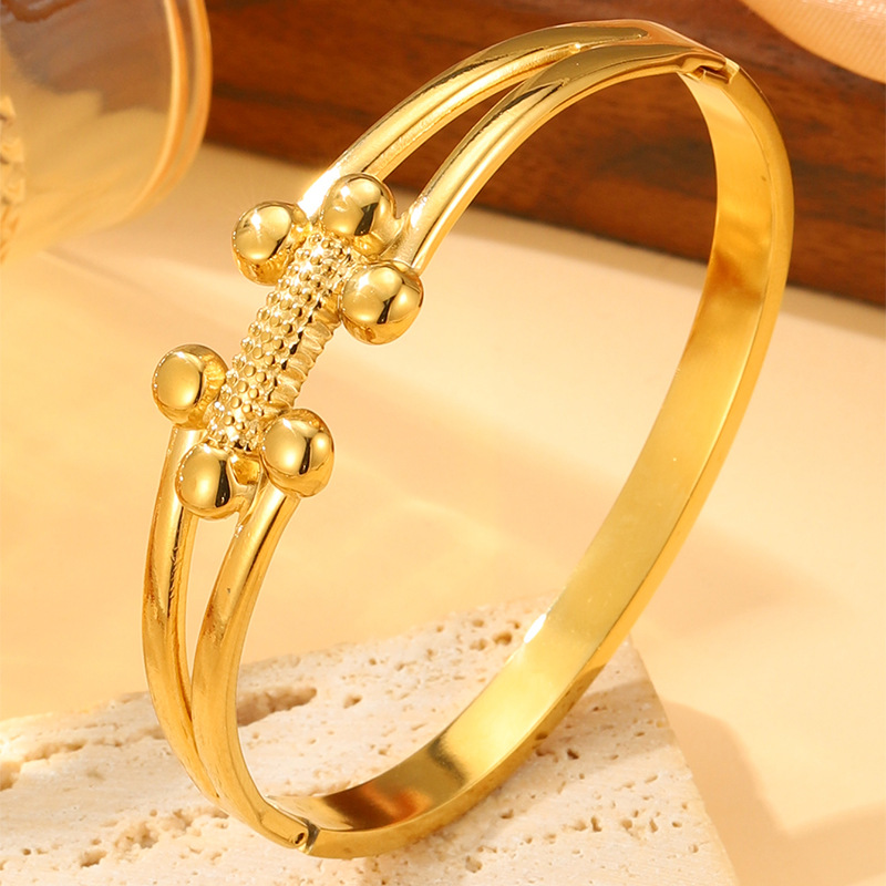 Brazalete de acero inoxidable de alta versión de lujo ligero para mujeres esferas delicadas no se desvanecen lavar brazalete de acero de aluminio joyas joyas