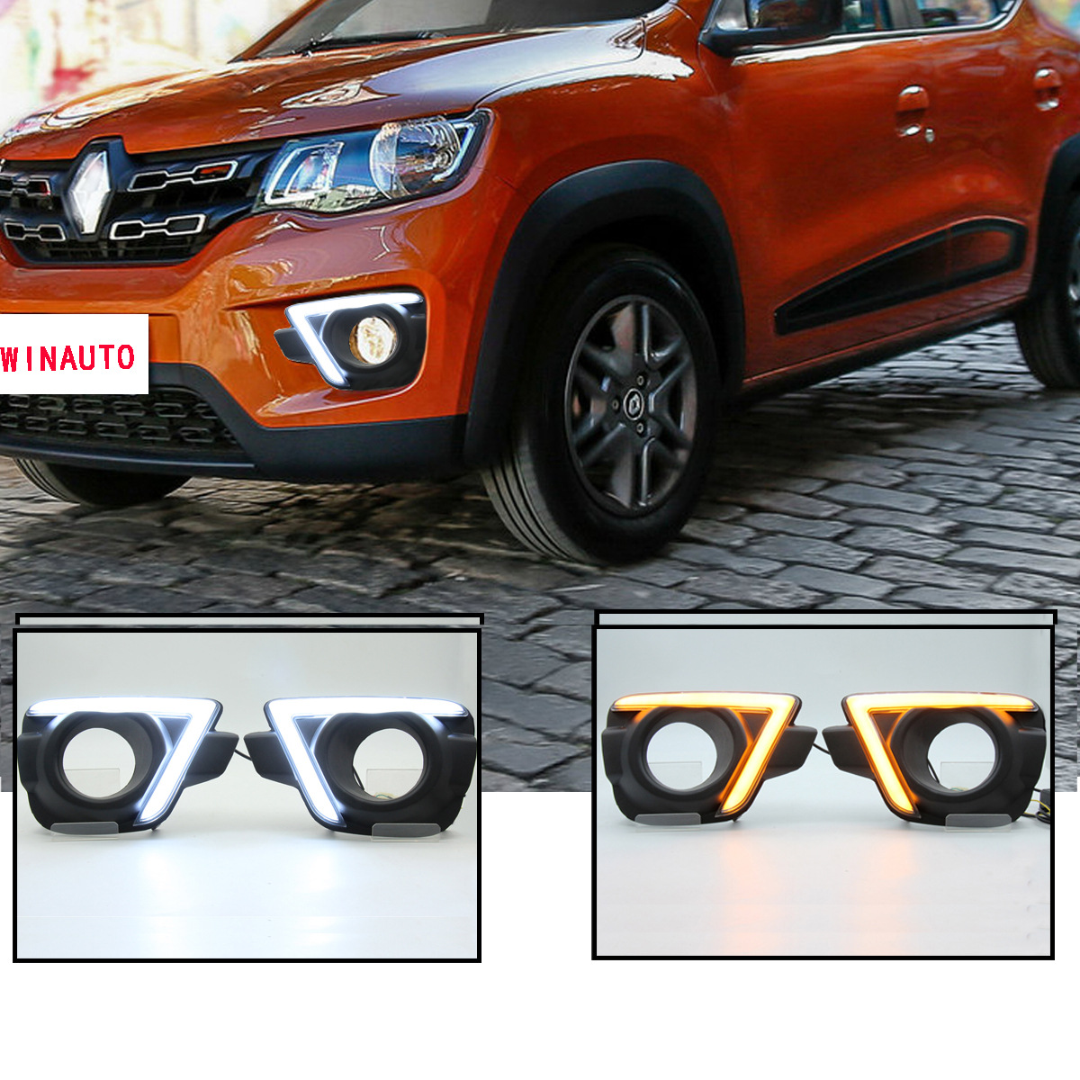 适用于雷诺KWID2016-2018日行灯LED双色带黄色转向雾灯转向灯