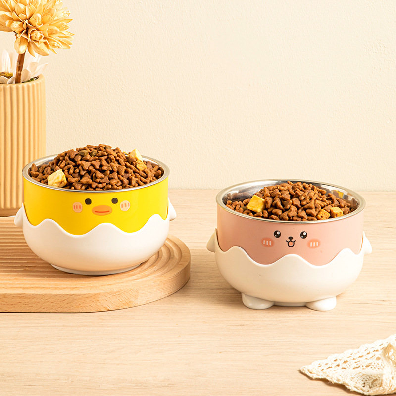 Nuevo huevo mascota solo tazón de acero inoxidable alimentación comida para gatos tazón antidetonante tazón de gato de gran diámetro especial tazón de cáscara de huevo