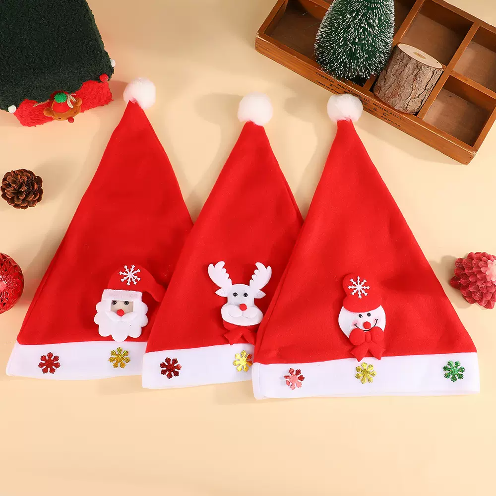 圣诞节红色儿童帽加绒保暖圣诞老人发光帽子单面绒圣诞雪花保暖帽