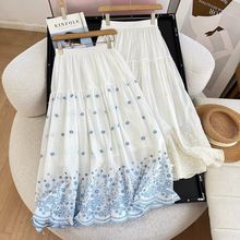 2025夏季新款白色碎花中长款刺绣显瘦甜美高腰法式半身裙长裙呢子