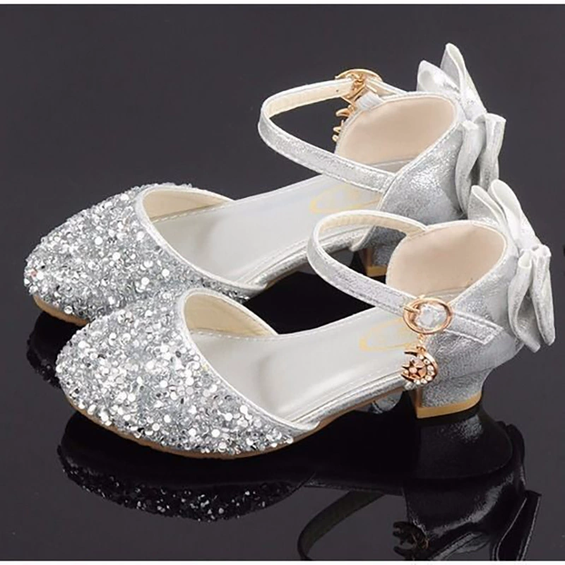 Детские летние туфли принцессы на высоком каблуке с кристаллами для девочек, модельные туфли для соревнований на фортепиано и подиуме