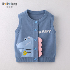 2023秋款 寶寶棉質細膩毛衣 兒童背心嬰兒馬甲 卡通小恐龍