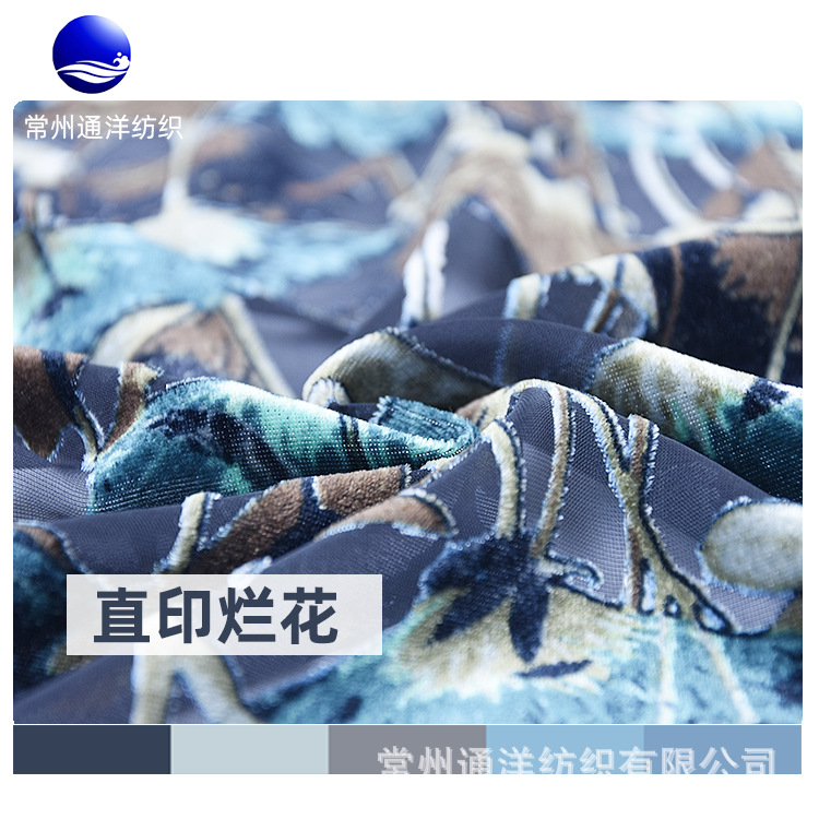 常州厂家直供 烂花绒面料 尼龙粘胶丝绒布 女装礼服长裙服装