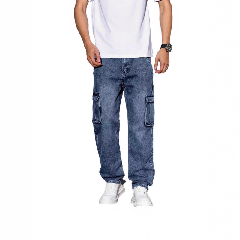 Cross-Border American High Street Handsome Retro Multi-Pocket Work Jeans Spring and Autumn Loose Straight Casual Trousers