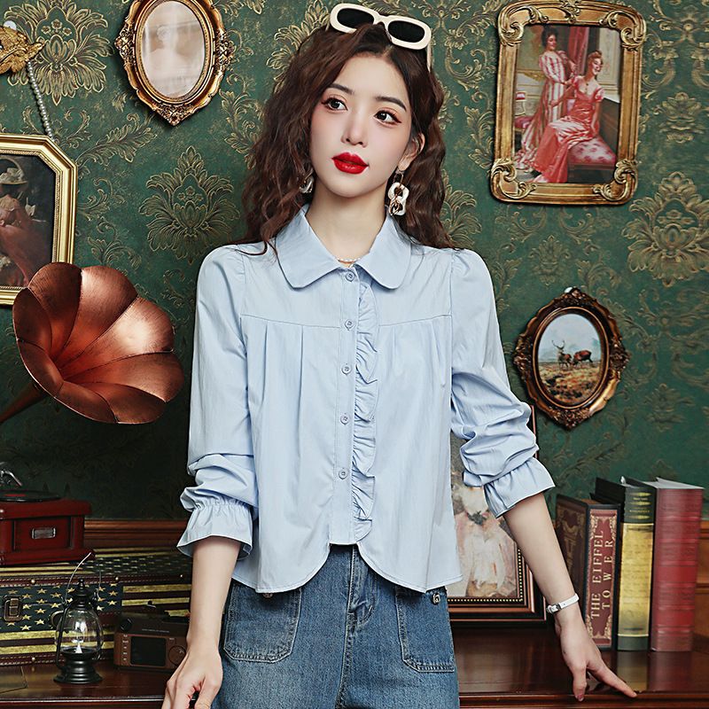 2025春秋新款法式木耳边娃娃领设计感小众甜美减龄别致短款上衣女|undefined