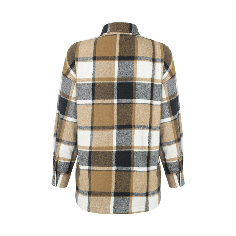 Women Lapel Collar Plaid Long-sleeved Shirt Jacket SW090029