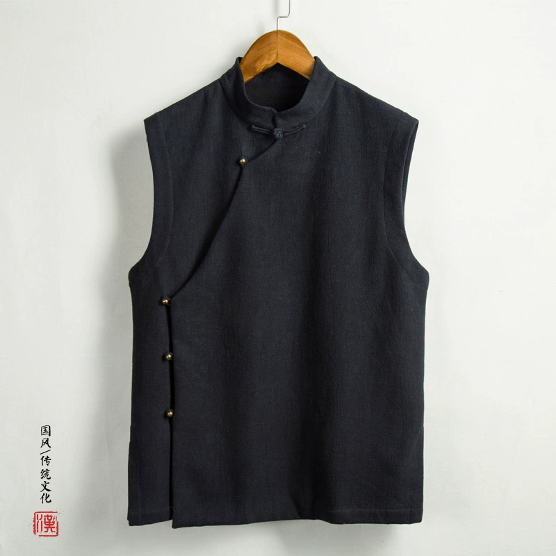 2022 осень-зима Новый Мужской винтажный хлопковый льняной костюм Tang в китайском стиле, мужской утолщенный жилет на флисовой подкладке, мужской жилет