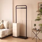 进门卧室复古实木斗柜衣帽架挂衣架一体靠墙落地家用床尾置物架