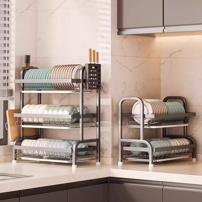 Kitchen rack bowl dish storage rack draft water frame home double -layer cupboard tableware box multi -function dishes and plate shelves