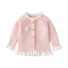 Cross-border baby woolen coat, autumn and winter knitted cardigan, infant and toddler outing wear, lace princess versatile knitted coat