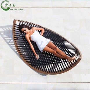 Outdoor Rattan Teak Lounge Bed Leisure Courtyard Garden Balcony Outdoor Creative Outdoor Lounge Bed Beach Chair Furniture