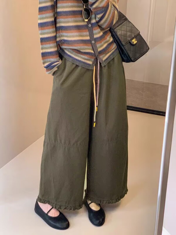 高端抽绳系带花边西装阔腿裤女欧洲站25早秋新款欧货女装休闲裤子|undefined
