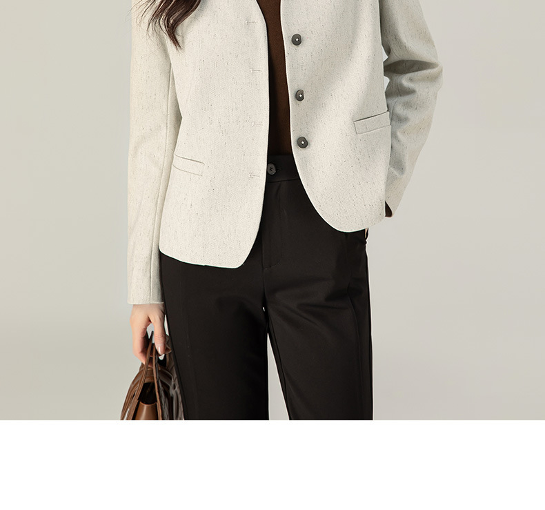 Áo blazer ngắn cổ V dáng nhỏ nhắn tay dài — Màu xám be chi tiết 2