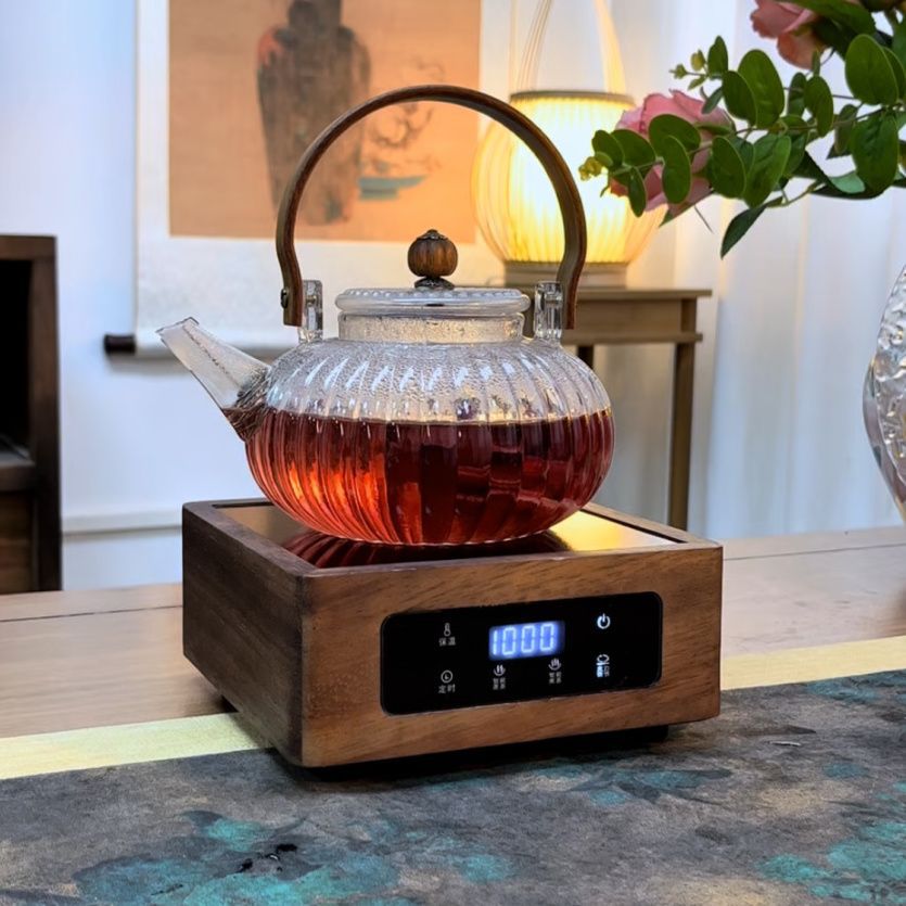 Walnut Solid Wood Electric Ceramic Stove Touch Control Small Square Stove for Boiling Water and Making Tea Household Tea Stove with Timed Heat Preservation Starting from One Piece