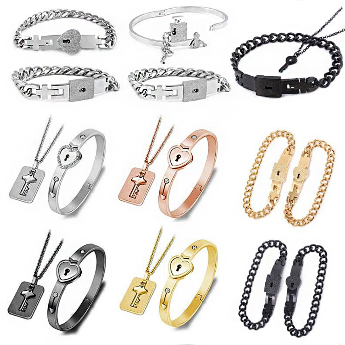 Cross-Border Popular Valentine's Day Gift Titanium Steel Couple's Love Lock I Love You Projection Bracelet Mother's Day Gift
