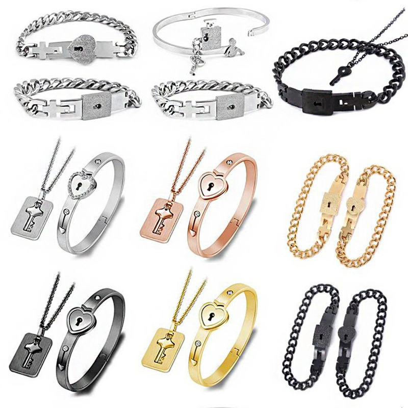 Cross-Border Popular Valentine's Day Gift Titanium Steel Couple's Love Lock I Love You Projection Bracelet Mother's Day Gift Cross-Border Popular Valentine's Day Gift Titanium Steel Couple's Love Lock I Love You Projection Bracelet Mother's Day Gift