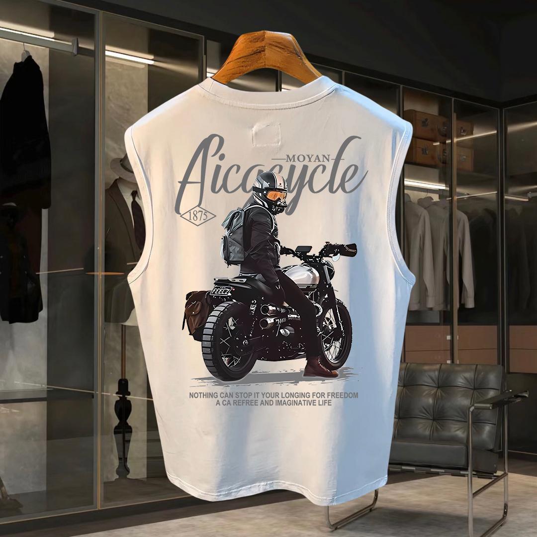 Men's Printed Motorcycle Tank Top Breathable Summer Vest_voghion.com