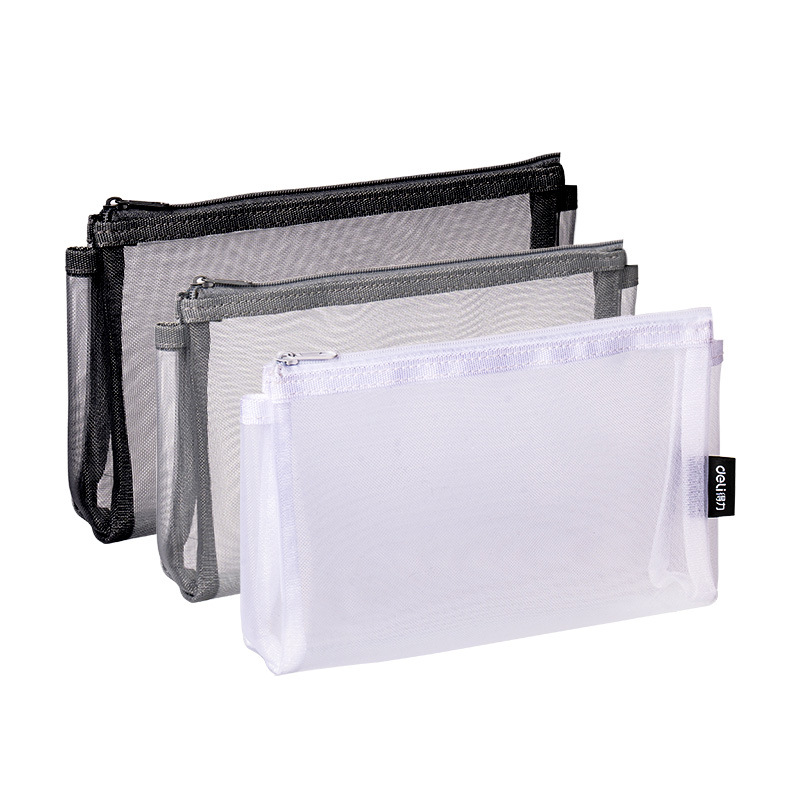 Bolsa de bolígrafo de examen básica de poder, bolsas de papelería de estudiantes tridimensionales, bolsas de bolígrafo de malla transparentes, alto valor de cara, ins simple