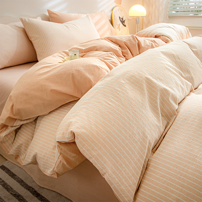 Algodón lavado de algodón Juego de cuatro piezas Algodón puro 2024 Nuevo otoño e invierno Sábana simple Funda de edredón Juego de cama de tres piezas 4