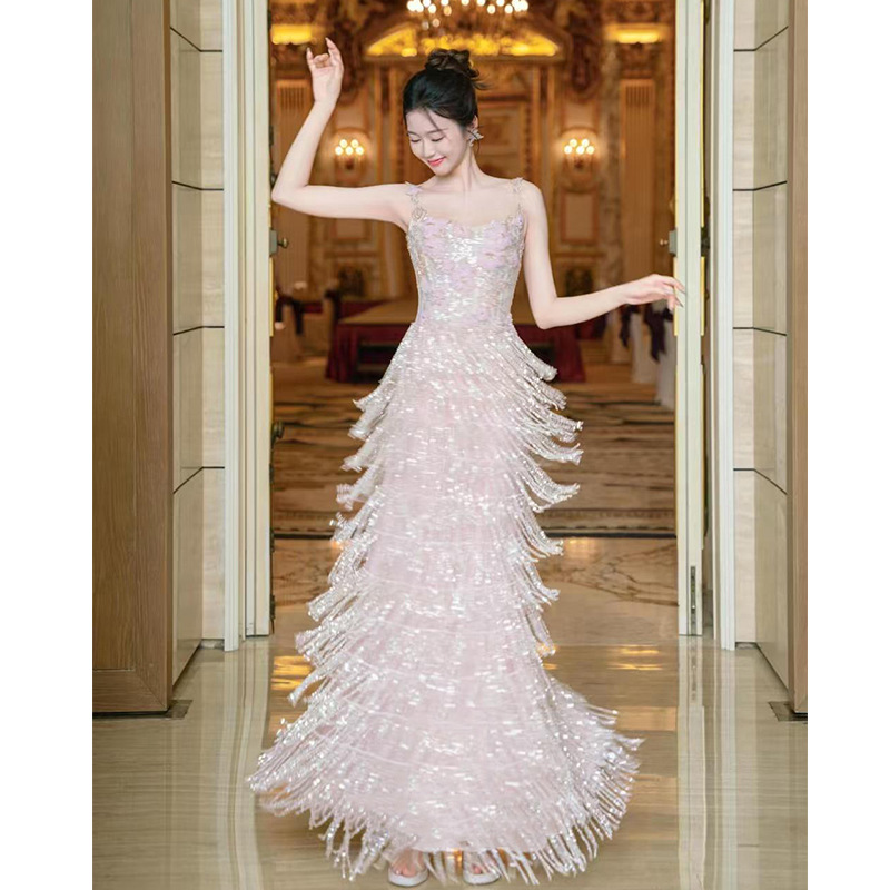 Evening Dress for Women 2025 New High-End Tassel Bridal Engagement Dress Classy Accessible Luxury Niche Suspender Toast Dress