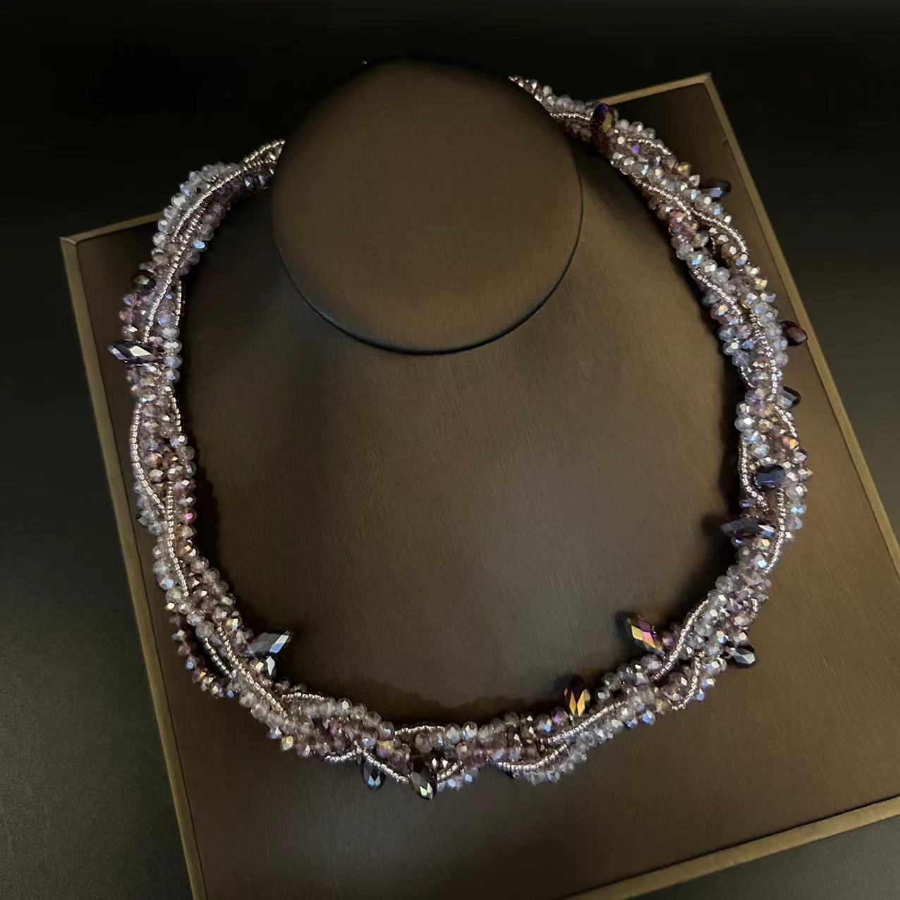 Colier medieval avansat, cu toate potrivirile, din sticlă multistrat, retro, fațetat, lanț magnetic multicolor, lanț de claviculă_voghion.com