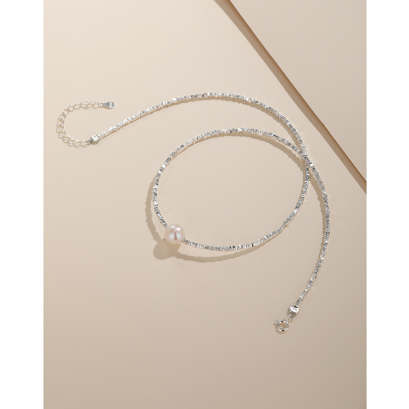 Luz de lujo de alto grado sentido nicho diseño de la clavícula rota de plata 925 plata esterlina roto pareja de plata collar de perlas de agua dulce