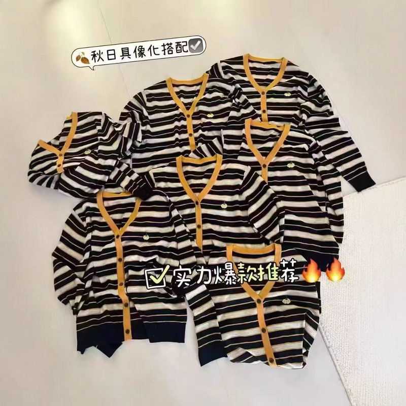 2025秋季新款韩版宽松显瘦百搭V领长袖针织衫女毛衣上衣条纹开衫|undefined