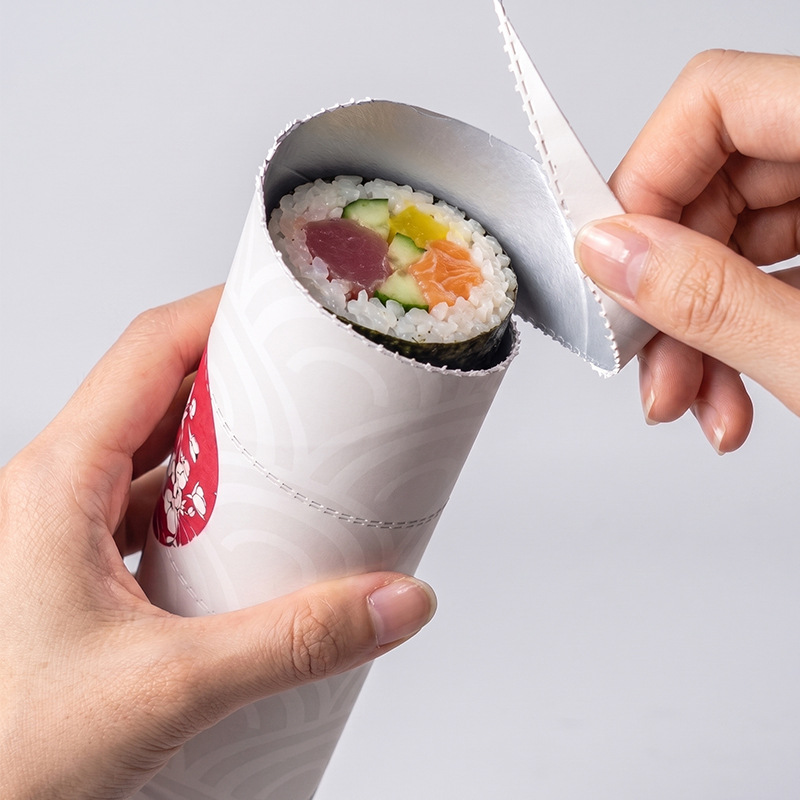 Tubo de Papel para Sushi con Capa de Aluminio Desgarrable Empujable para Envase de Comida Japonesa image 4
