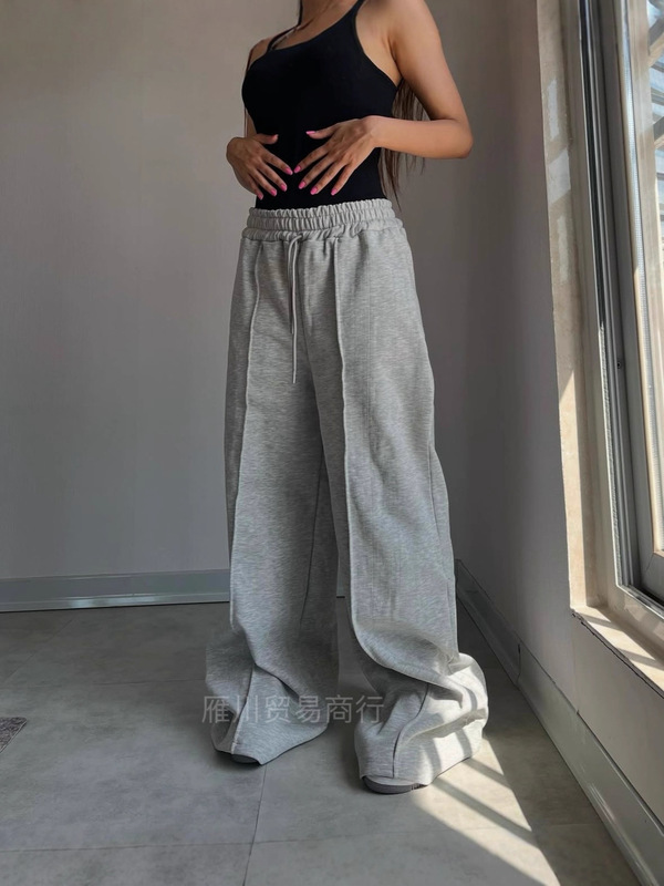 欧美跨境秋冬灰色重磅宽松卫裤女ins户外运动休闲长裤阔腿裤潮|undefined