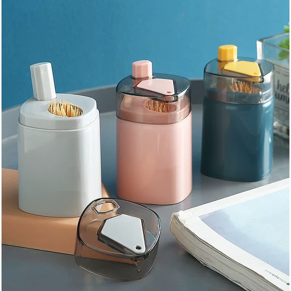 Press-Type Toothpick Holder, Wheat Straw Toothpick Container, Creative Home Automatic Toothpick Box, Toothpick Jar
