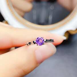 新款天然紫水晶戒指S925银镶嵌主石5*5mm百搭网红爆款女饰批发