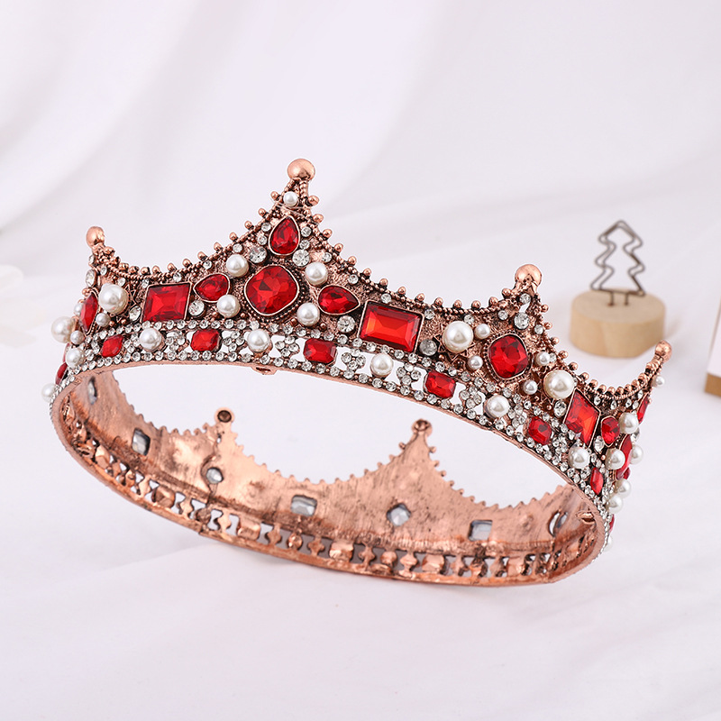 Inlay Design Women's Hip-Hop Retro Crown Alloy Inlay Pearl Crown