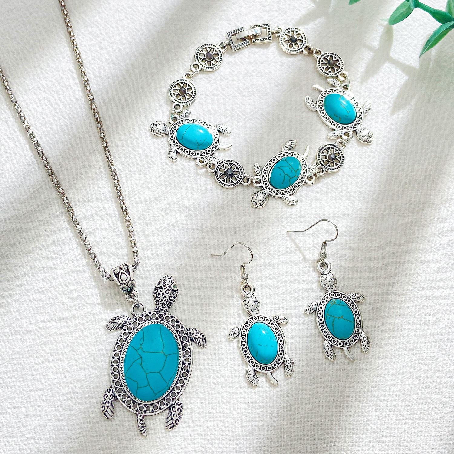 New fashion casual turquoise turtle suit retro exotic three piece jewelry_voghion.com