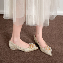 3386-3水钻珍珠婚鞋秀禾婚纱新款新娘鞋尖头宴会内增高高跟鞋女