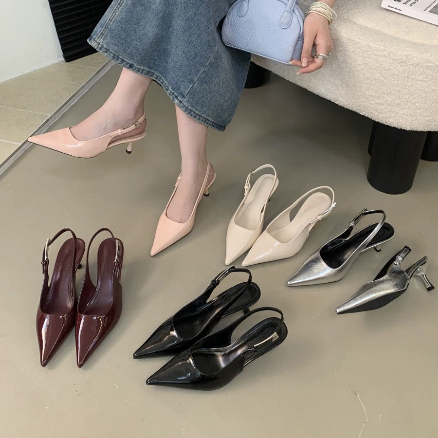 Женские босоножки из французской лакированной кожи с заостренным носком, пряжкой и ремешком, элегантные туфли на высоком каблуке-шпильке, универсальная модель весна-лето 2025 года.