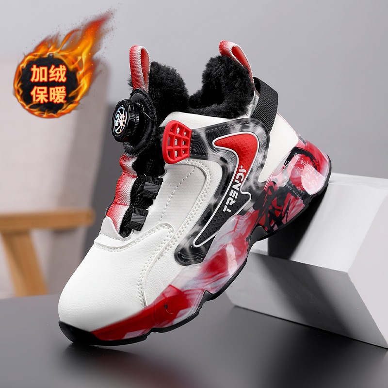 Zapatos de baloncesto de lana para niños invierno nuevo calentamiento antideslizante para niños zapatos deportivos antifría y antiabrasión para niños mayores