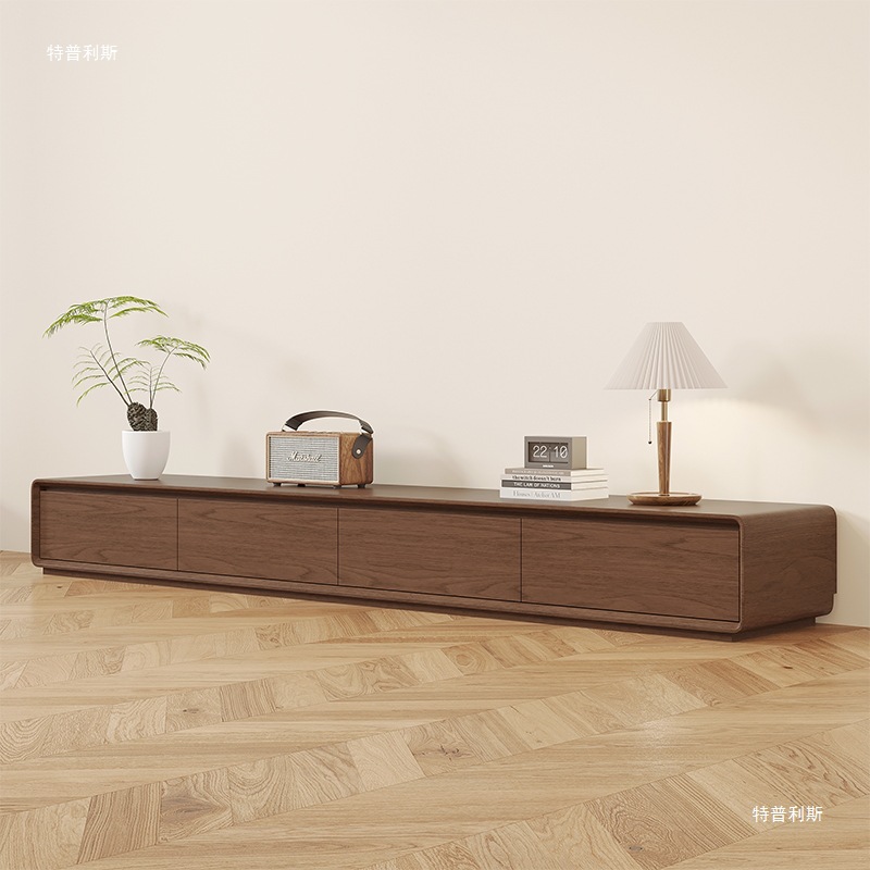 Nordic Simple Tv Cabinet Home Living Room Coffee Table Combination Modern Style Walnut Floor-Standing Solid Wood Tv Cabinet