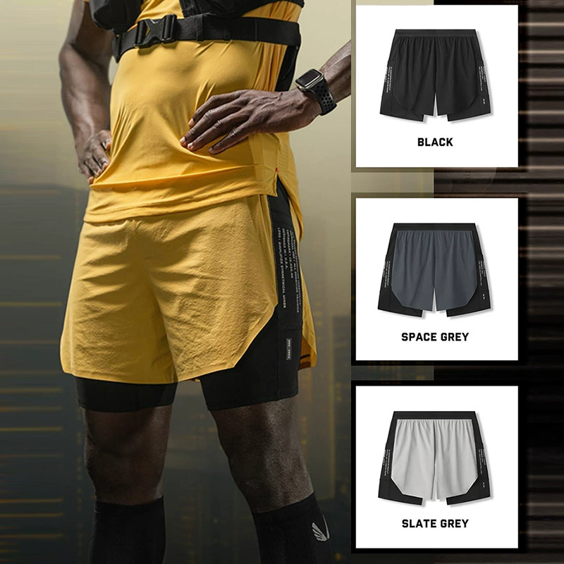 Мужские летние шорты в американском стиле, молодежные, имитация двухслойных, быстросохнущие, с множеством карманов, для бега и спорта