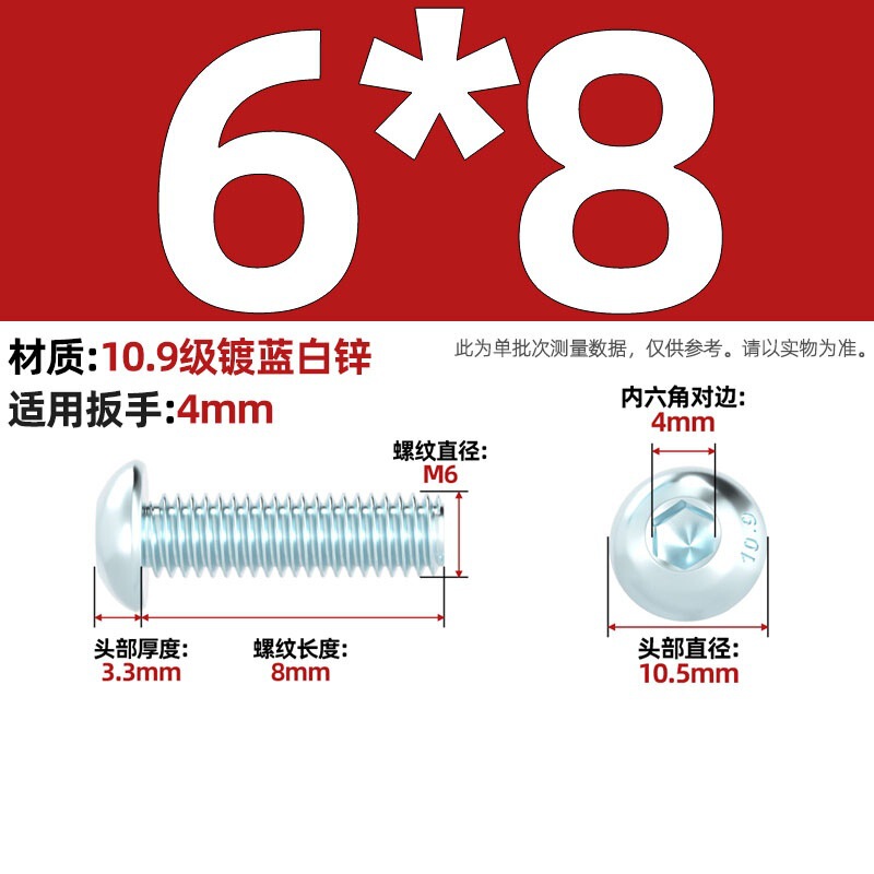 グレード 10.9 青白亜鉛メッキ丸頭六角穴付きネジ、半丸頭ボルト、キノコ頭なべネジ|undefined