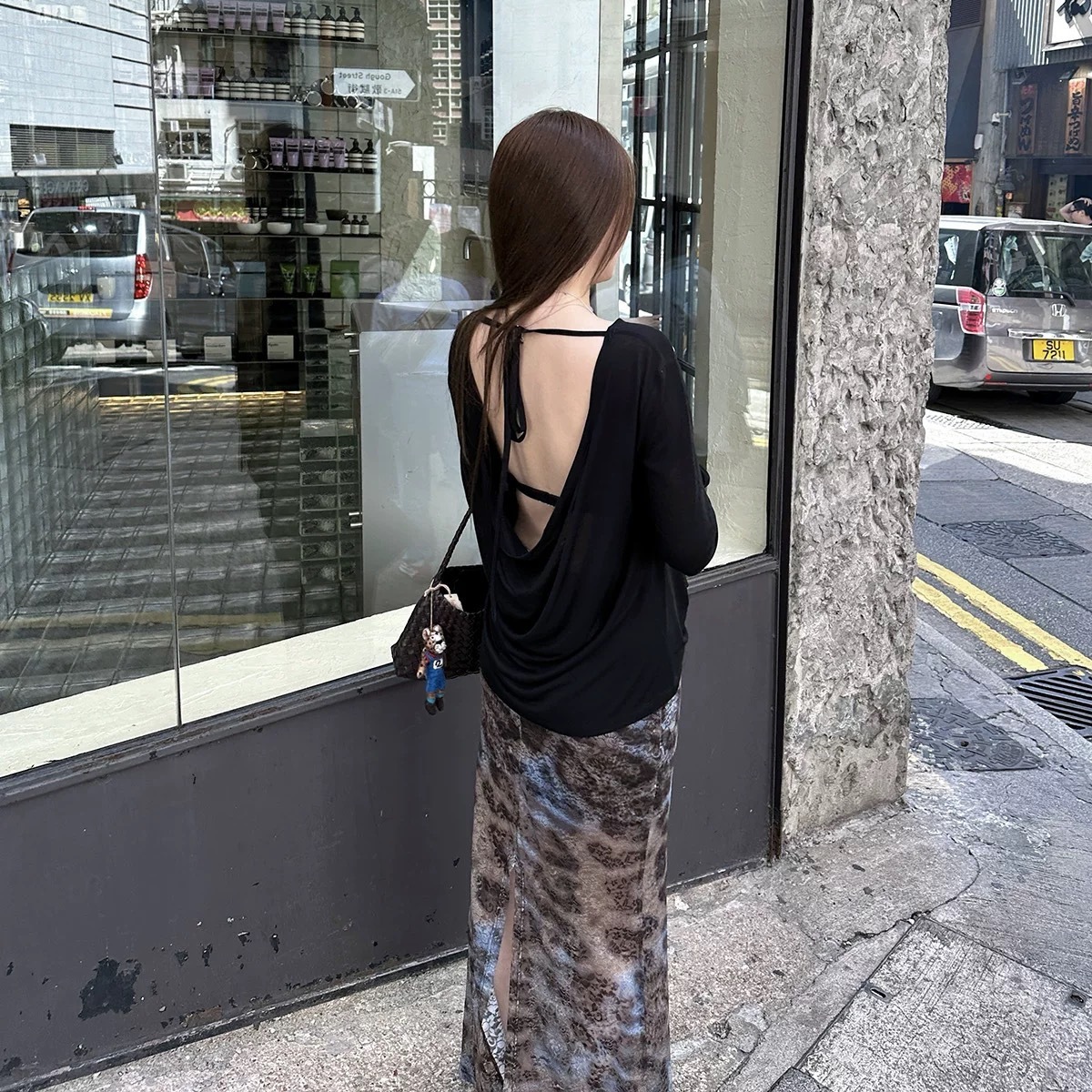 蝶宝喜 野性DNA 弹力蕾丝豹纹一步裙女夏气质开叉鱼尾半身裙长裙