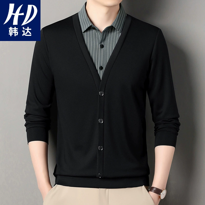 Осенний вязаный свитер для отдыха, кардиган, трендовый универсальный комплект для мужчины средних лет