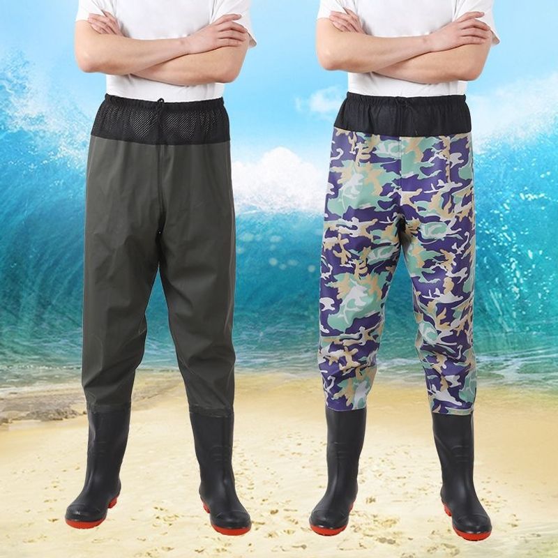 Waist-high waterproof wading pants, thickened split-leg pants, new half-length waterproof pants, fishing pants, rain pants, fishing wading pants