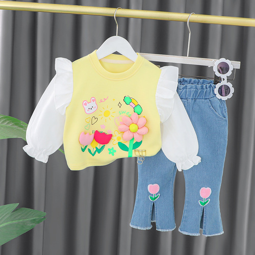 Girls lace sleeve suit long-sleeved spring style princess fashion  baby girl children spring and autumn fashionable Korean version