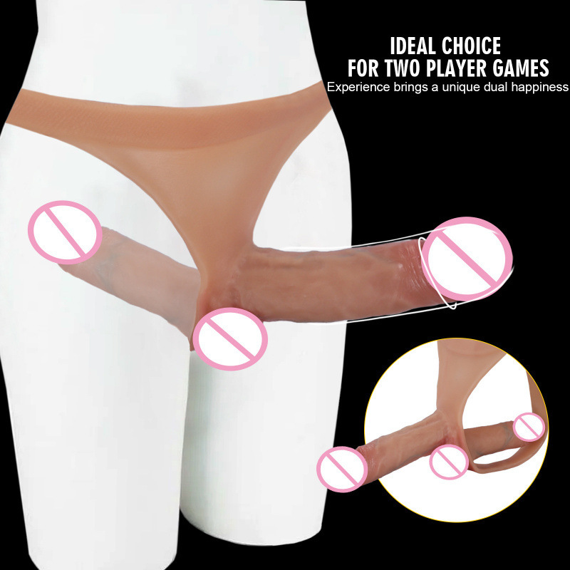 Cross-Border New Product for Gay and Lesbian Couples, Double-Ended Pull-Up Pants, Wearable Solid Dildo, Silicone Leather Pants, Penis Lengthening and Thickening