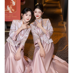 新しい中国風のブライズメイドドレスピンク 2025 新作春夏シスターグループチャイナドレス婚約ドレススカート毎日着用可能で美しい