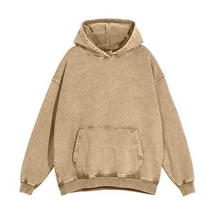Factory Direct Sale Khua Cotton Composite Thin Washed Vintage Hoodie with Loose Fit, Dropped Shoulders, and Ribbed Collar